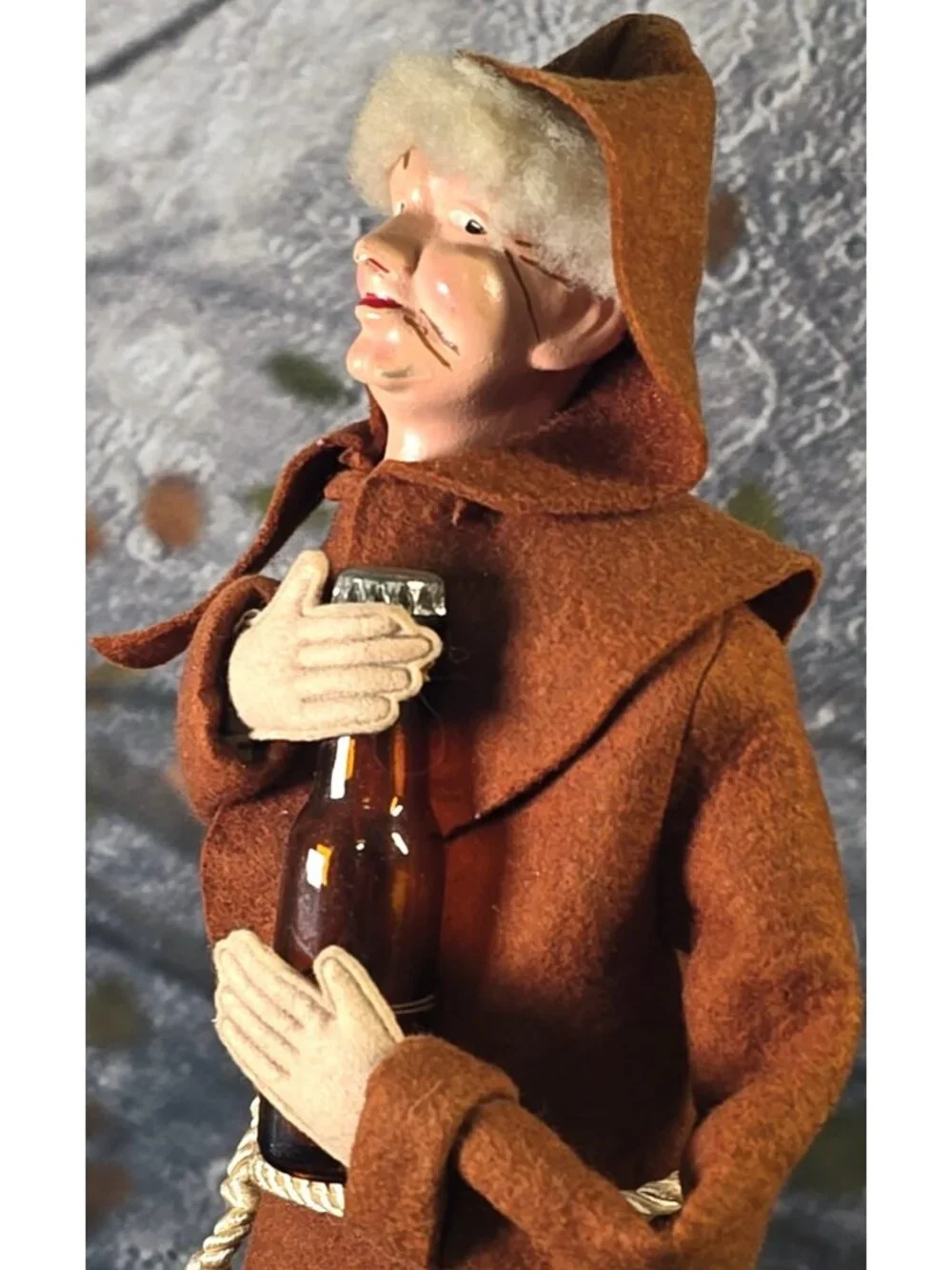 Vtg Folk Art Handmade Monk Doll Bottle Cover Wine Liquor 15